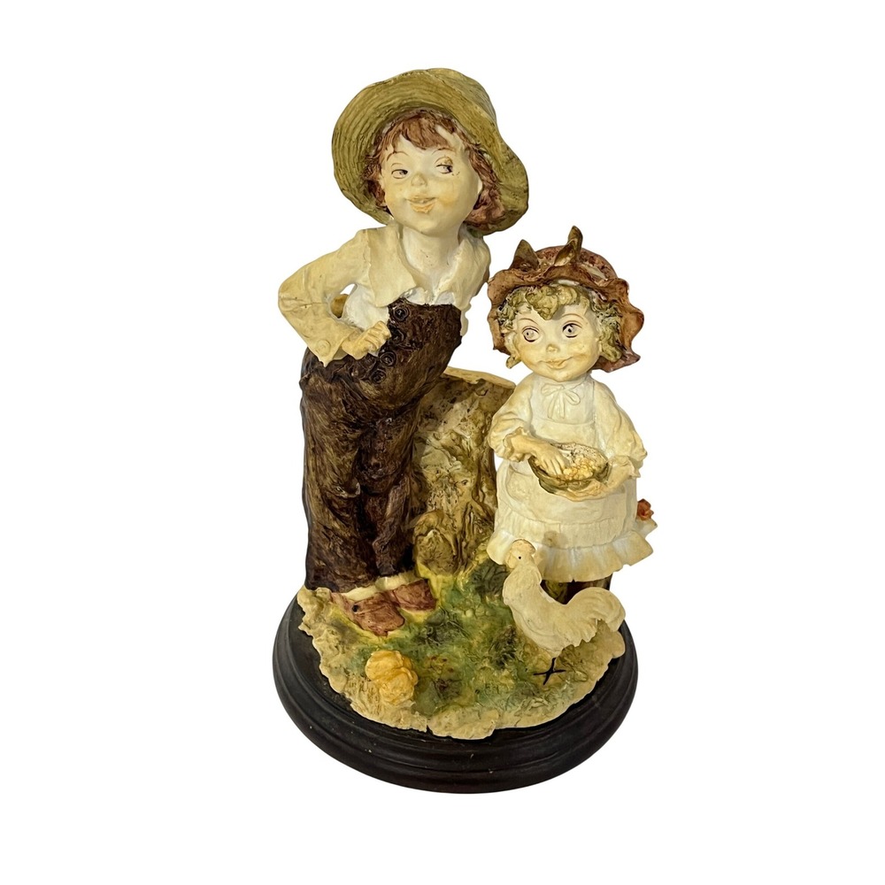 Vintage Boy and Girl‎ Farm Figurine Home Decor  Brown Rustic Cottagecore